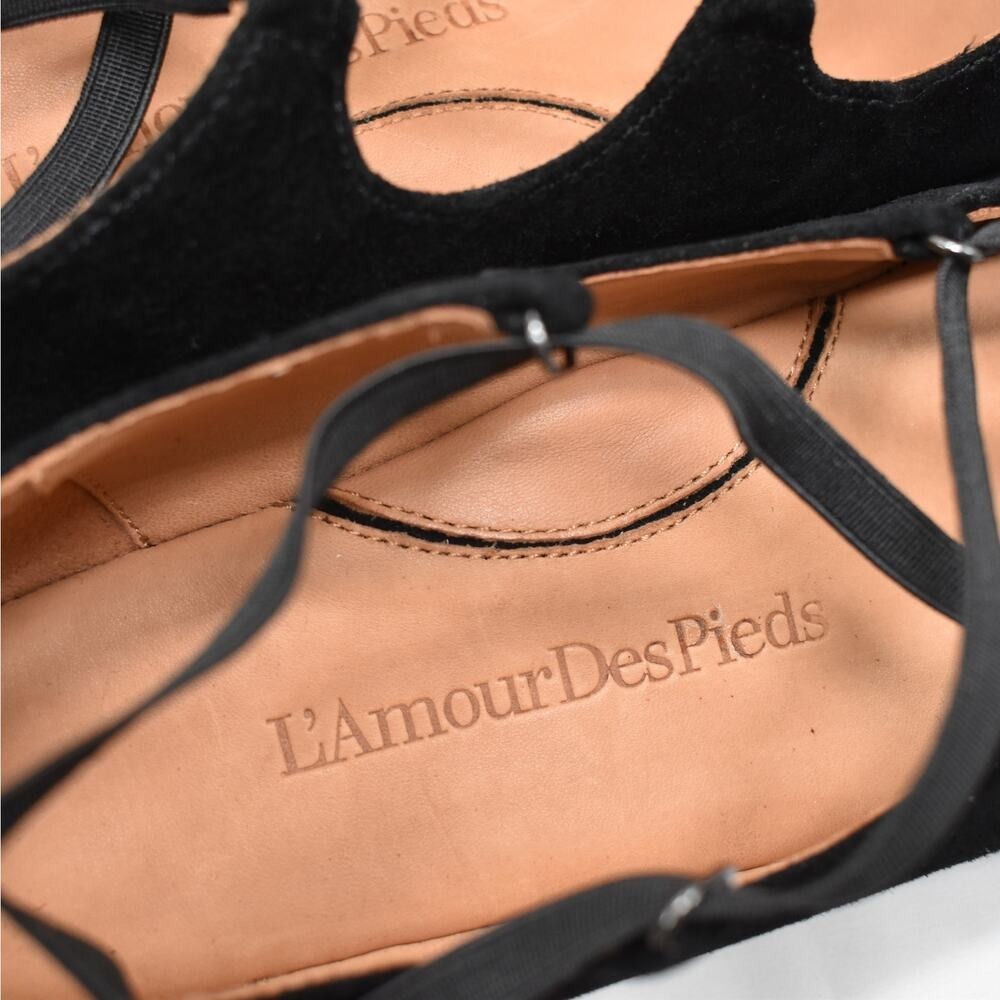 L'Amour Des Pieds Black Suede Leather Wedge Heel Shoes Womens Size 8 Dress New - Picture 10 of 16
